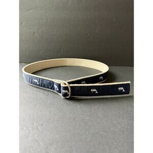 Eliza B Whale Ribbon Belt Navy Canvas Leather Nautical Marine Blue Size Small